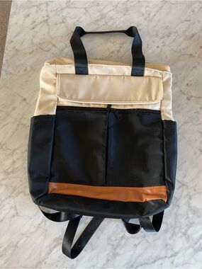 Cream and Black Backpack with Tan Accent
